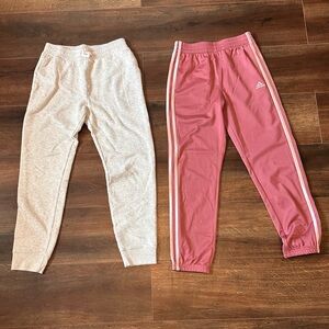 Adidas Girls Pink and Light Gray Joggers